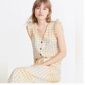 Madewell Ruffle Button-Front Tank in Ombré Gingham, Size 00